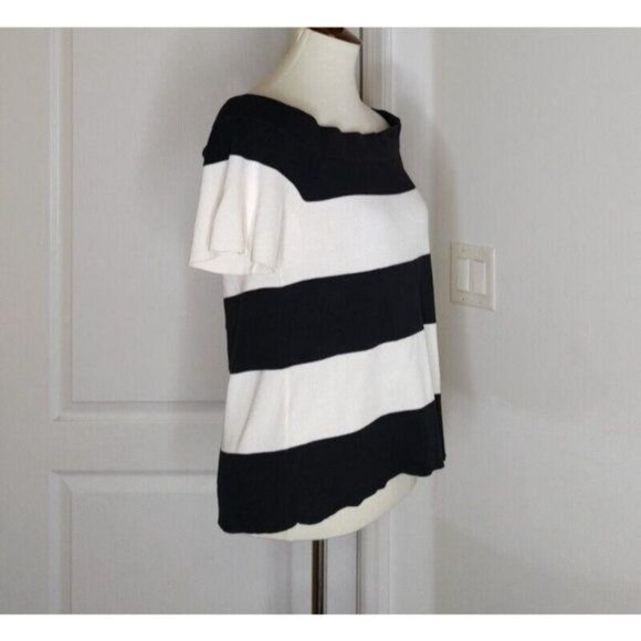 LOFT  Top  S  Off Shoulder Striped Knit  Black  White Nautical - Picture 6 of 7